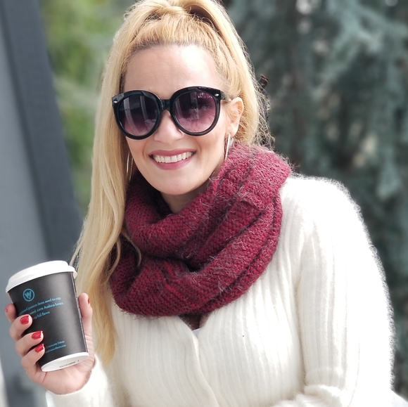 BURGUNDY FUZZY KNIT INFINITY SCARF - Picture 5 of 5